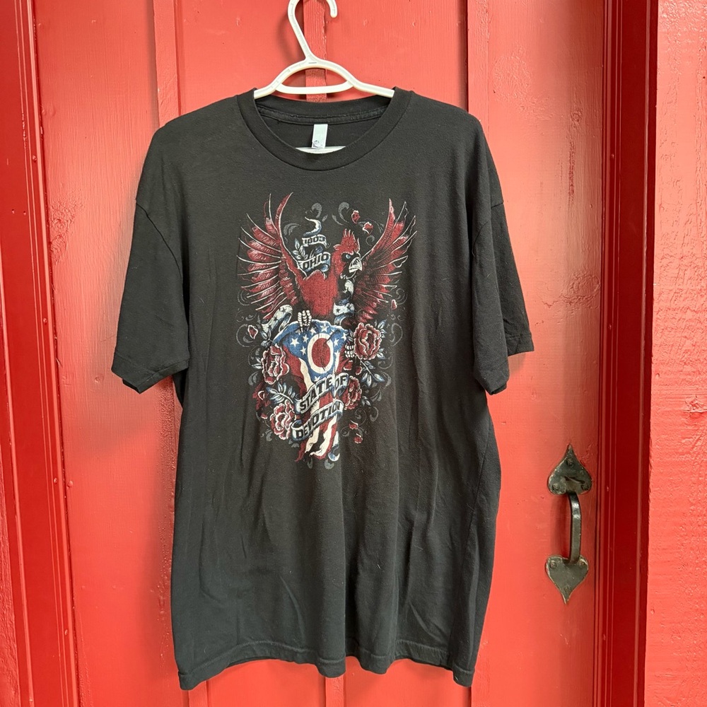 American Apparel Ohio Black Tee with Eagle and Rose Design